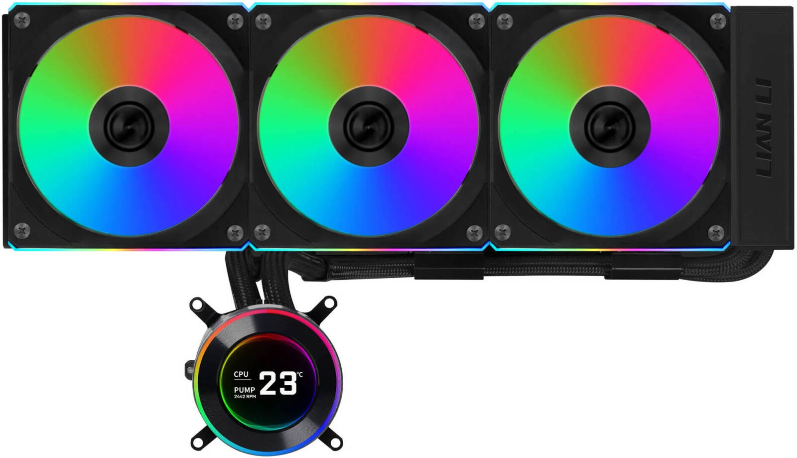 Lian-Li Hydroshift II LCD-C 360CL Liquid Cooler BLACK, 2.1" IPS Display, 2600 RPM Fan Speed, 72 CFM Fan Airflow, 2500 RPM Pump Speed, Aluminum Alloy Radiator Material
