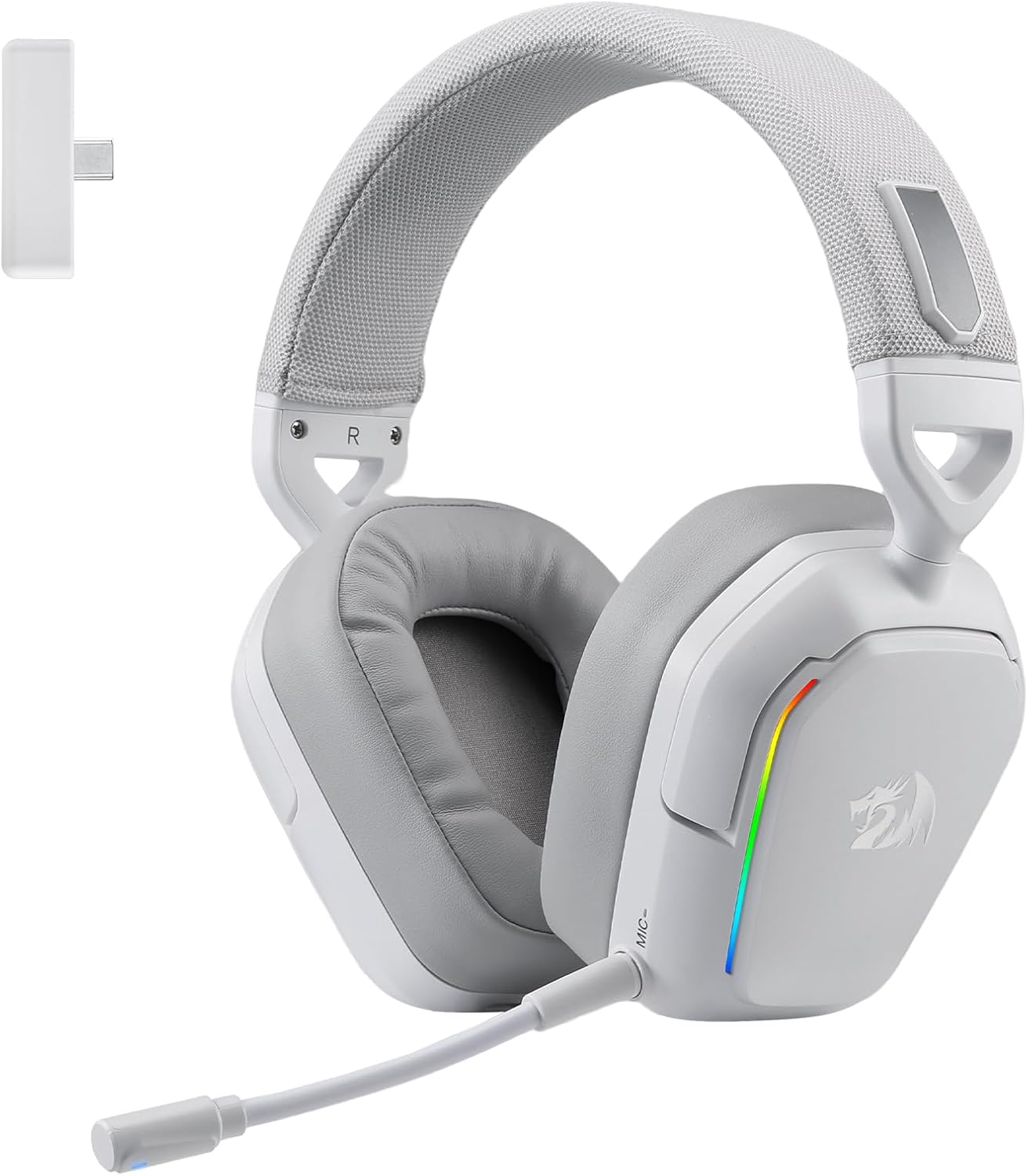Redragon Mira White 3-Mode Wireless RGB Gaming Headset, 7.1 Surround Sound, 40 mm Driver, Leather Foam Ear Pads, Noise Cancelling Microphone, Over-Ear Headphones for Mobile Phone, PC/PS5/XBOX/NS, White| H868W