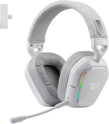 Redragon Mira White 3-Mode Wireless RGB Gaming Headset, 7.1 Surround Sound, 40 mm Driver, Leather Foam Ear Pads, Noise Cancelling Microphone, Over-Ear Headphones for Mobile Phone, PC/PS5/XBOX/NS, White| H868W
