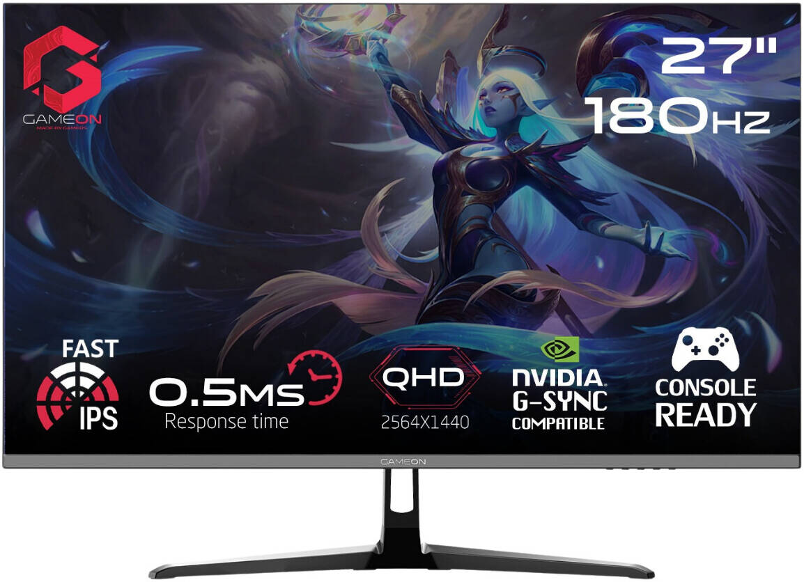 GAMEON GOPS27QHD180IPS 27 Inches 2K Resolution 180Hz 0.5MS IPS Gaming Monitor, QHD, MPRT 0.5ms, HDMI 2.1, Fast IPS Gaming Monitor - Black