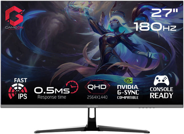 GAMEON GOPS27QHD180IPS 27 Inches 2K Resolution 180Hz 0.5MS IPS Gaming Monitor, QHD, MPRT 0.5ms, HDMI 2.1, Fast IPS Gaming Monitor - Black