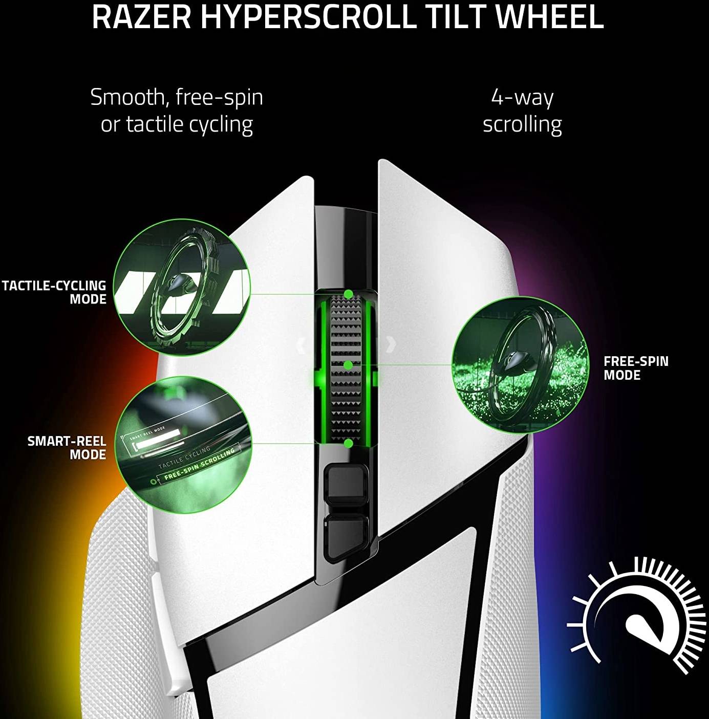 ماوس الألعاب البصري اللاسلكي Razer Basilisk V3 Pro USB، مستشعر بصري بدقة 30 ألف نقطة في البوصة، إضاءة كروما RGB، أبيض | RZ01-04620200-R3G1