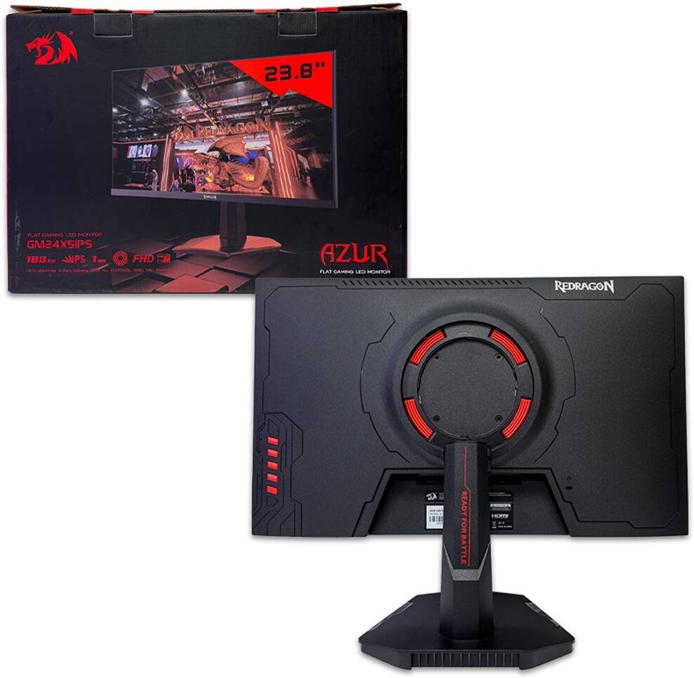 Redragon AZUR GM24X5IPS Gaming Monitor, 24 Inch IPS Gaming Monitor, FHD Resolution, 180Hz Refresh Rate, 1ms Response Time, AMD FreeSync Technology, 16.7m Color Display, Black | GM24X5IPS