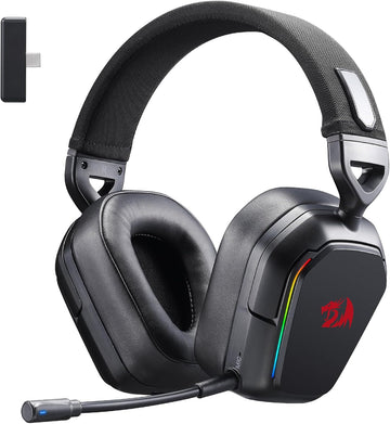 Redragon Mira 3-Mode Wireless RGB Gaming Headset, 7.1 Surround Sound, 40 mm Driver, Leather Foam Ear Pads, Noise Cancelling Microphone, Over-Ear Headphones for Mobile Phone, PC/PS5/XBOX/NS, Black | H868