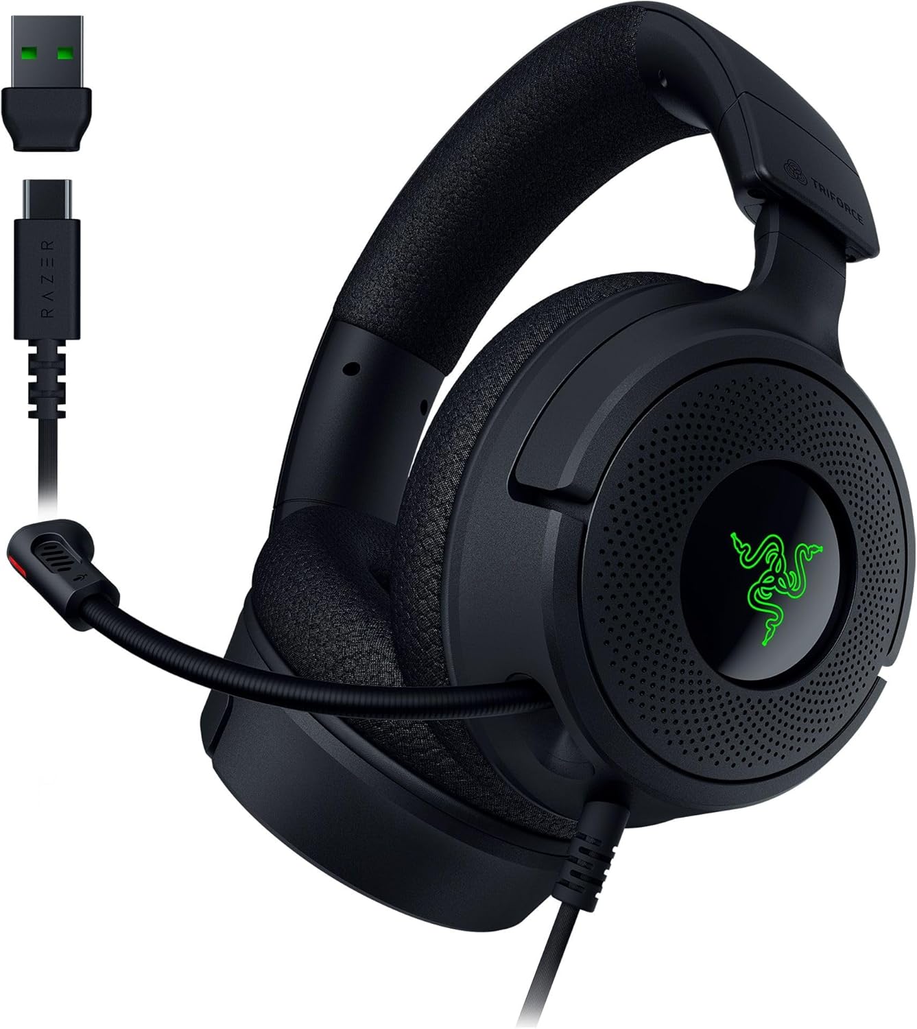 Razer Kraken V4 X Wired Gaming Headphones, Black, 40mm Razer TriForce Driver, Retractable Razer HyperClear, Unidirectional Pick-Up Pattern, Leatherette Cushions