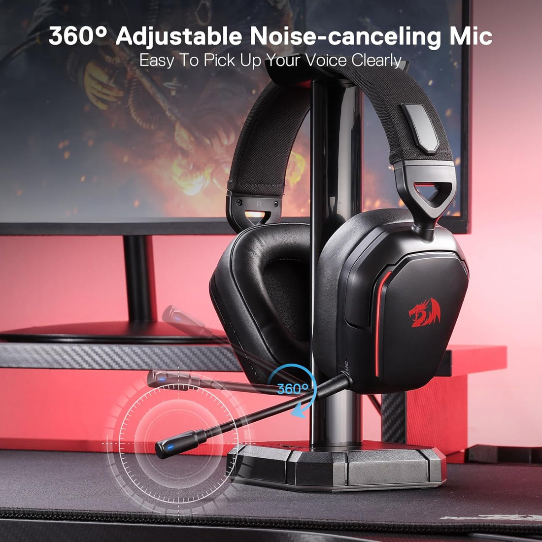 Redragon Mira 3-Mode Wireless RGB Gaming Headset, 7.1 Surround Sound, 40 mm Driver, Leather Foam Ear Pads, Noise Cancelling Microphone, Over-Ear Headphones for Mobile Phone, PC/PS5/XBOX/NS, Black | H868