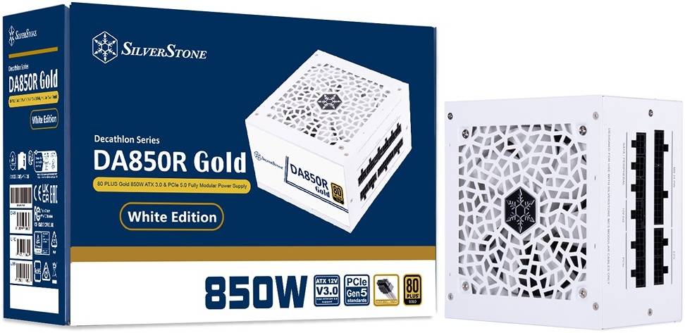 SilverStone DA850R White Fully Modular Power Supply, 80 PLUS Gold, 850W ATX 3.0 & PCIe 5.0 | SST-DA850R-GMA-WWW