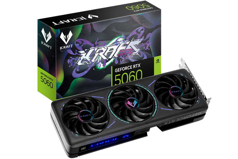 MAXSUN GeForce RTX 5060 iCraft 8GB OC GDDR7 Triple Fan Gaming Graphics Card, 28 Gbps speed, and 128-bit bus, PCIe 5.0 x8 interface, 3× DisplayPort, 1× HDMI | MS-RTX5060 iCraft OC8G