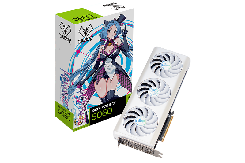 MAXSUN GeForce RTX 5060 8GB OC AIGA GDDR7 Triple Fan Gaming Graphics Card, 28 Gbps speed, and 128-bit bus, PCIe 5.0 x8 interface, 3× DisplayPort, 1× HDMI, White | MS-RTX5060 iCraft OC8G AIGA