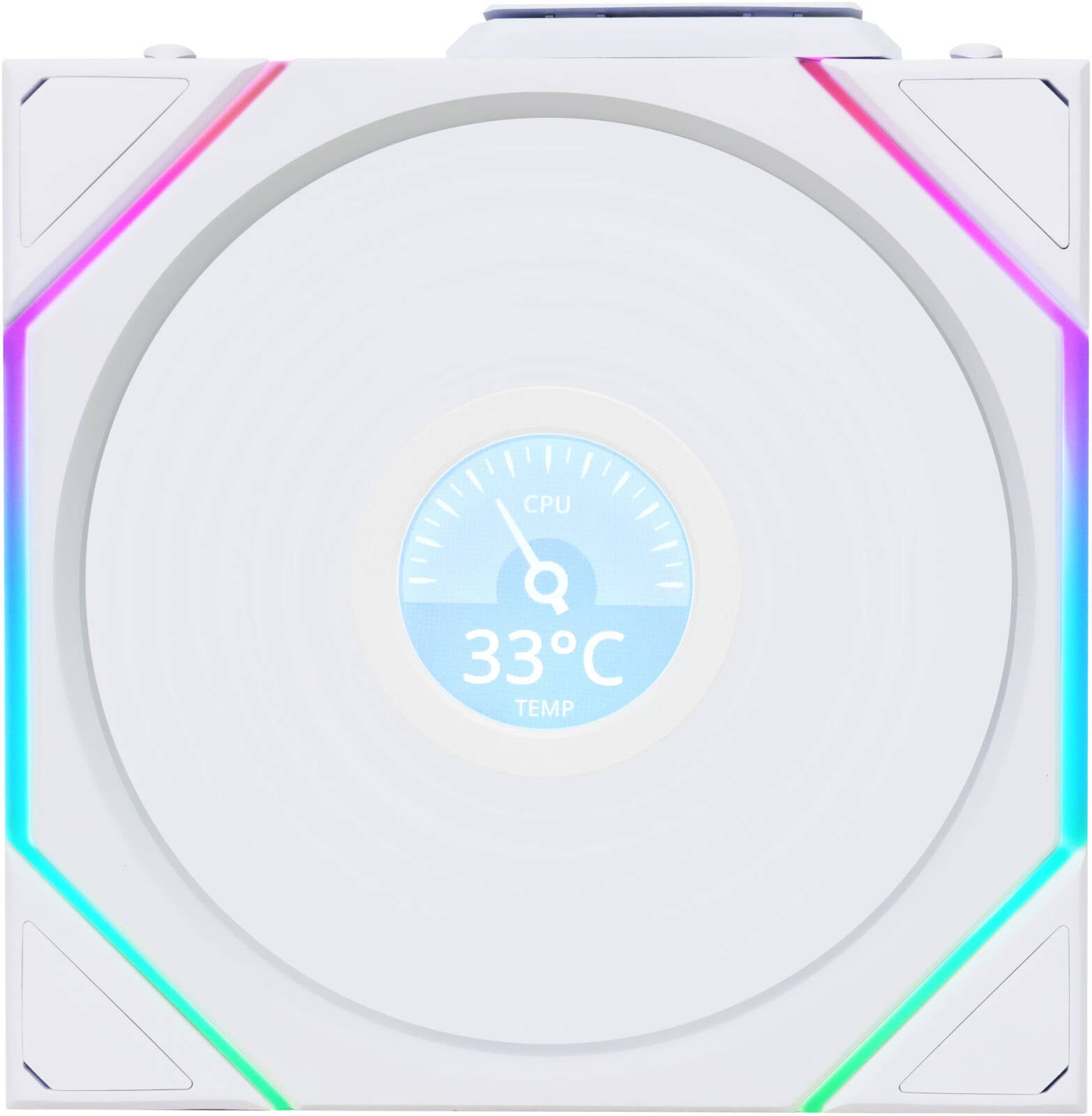 Lian-Li UNI FAN TL120 LCD Wireless Pack of 3 Chassis Fan, White, 120mm Fan Size, 1900 RPM Fan Speed, 62 CFM Fan Airflow, Fluid Dynamic Bearing Type, PBT & PA66 Material