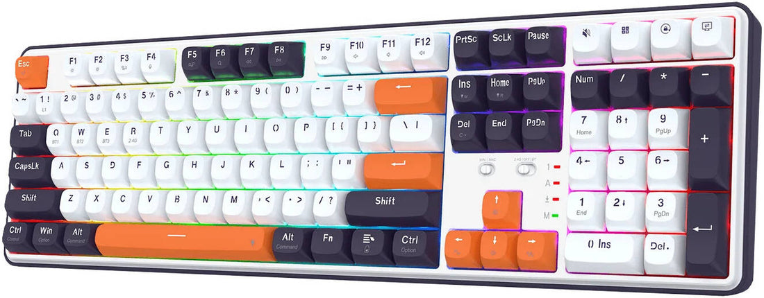 Redragon Wyvern PRO Wireless Gaming Keyboard, 104 Keys + 4 Extra Hot Keys, Linear Mint Mambo Switch, Hot Swap Base, 3-Layer Noise Reduction, Round PBT Keycaps, White/Black | K689WBO-RGB-PRO