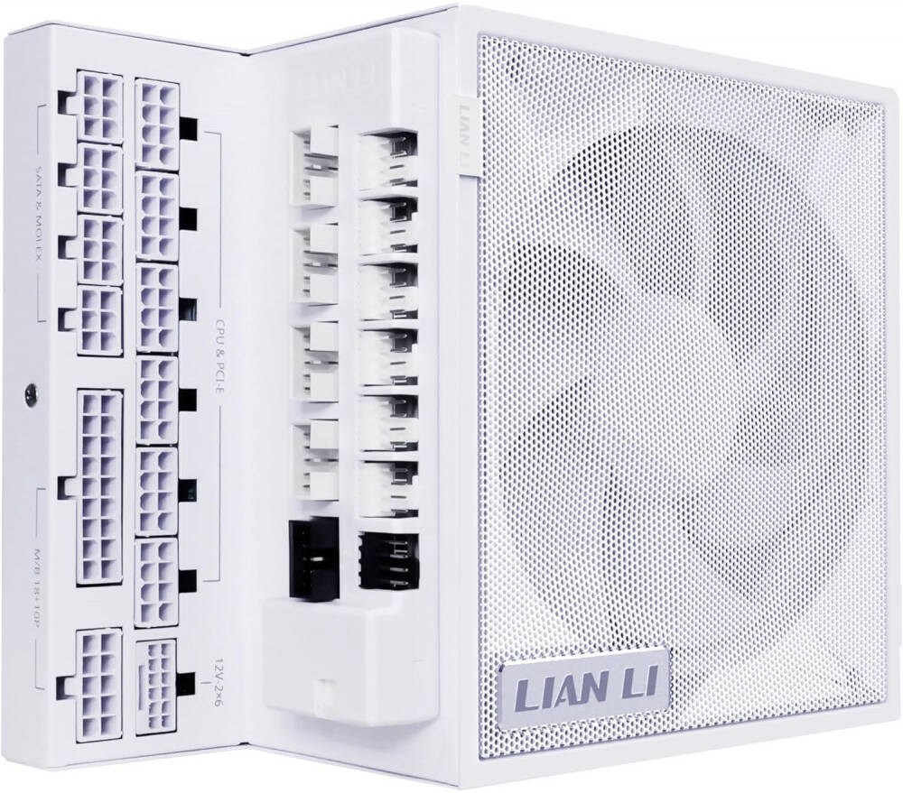 Lian-Li EDGE GOLD 1000W Fully Modular Power Supply, WHITE, 80 PLUS Gold Efficiency, 120mm FDB Fan Type, Active PFC, ATX 3.1 Form Factor, 2400 RPM Fan Speed | EG1000G.WHITE