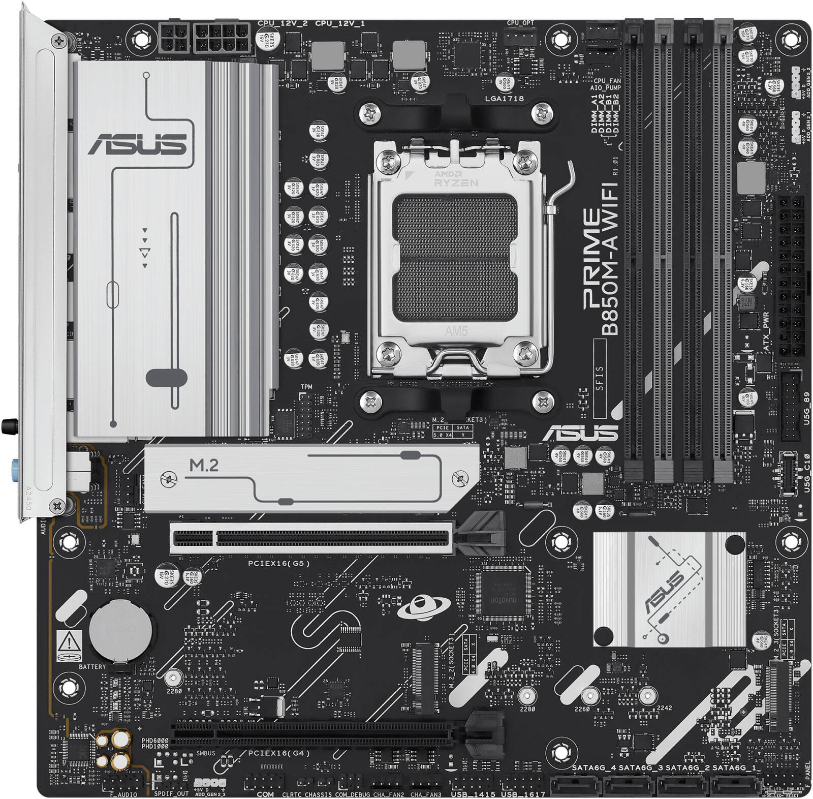 ASUS PRIME B850M-A WIFI MATX DDR5 Motherboard, AMD B850 Chipset, 4x DDR5 DIMM Slots, 256GB Max Memory, Supports 3 x M.2 Slots & 4 x SATA 6Gb/s Ports, Wi-Fi 6E & BT 5.3 | 90MB1LN0-M0EAY0