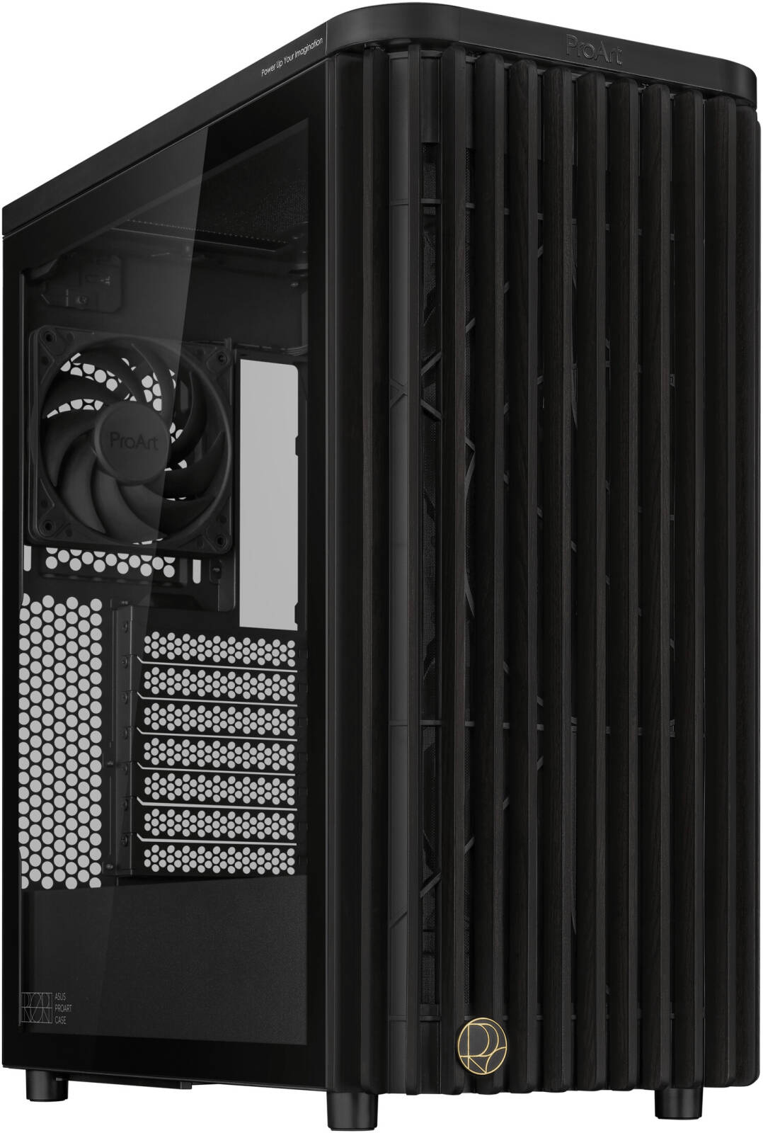 ASUS ProArt PA401 Wood Edition Computer Case, Tempered Glass Panel, 2x 160mm Pre-Installed Fans, Up to 240mm Radiator & 5x Fan Support, Black | 90DC00M0-B39000