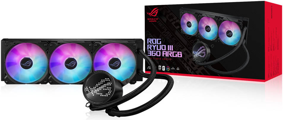 ASUS ROG Ryuo III 360 BLACK ARGB CPU Gaming Liquid Cooler, 8th Gen Asetek Pump, Anime Matrix LED, 2200 RPM Speed 3 x Fan, 2600 RPM Pump Speed, LGA 1700,1200,115X / AM5,AM4