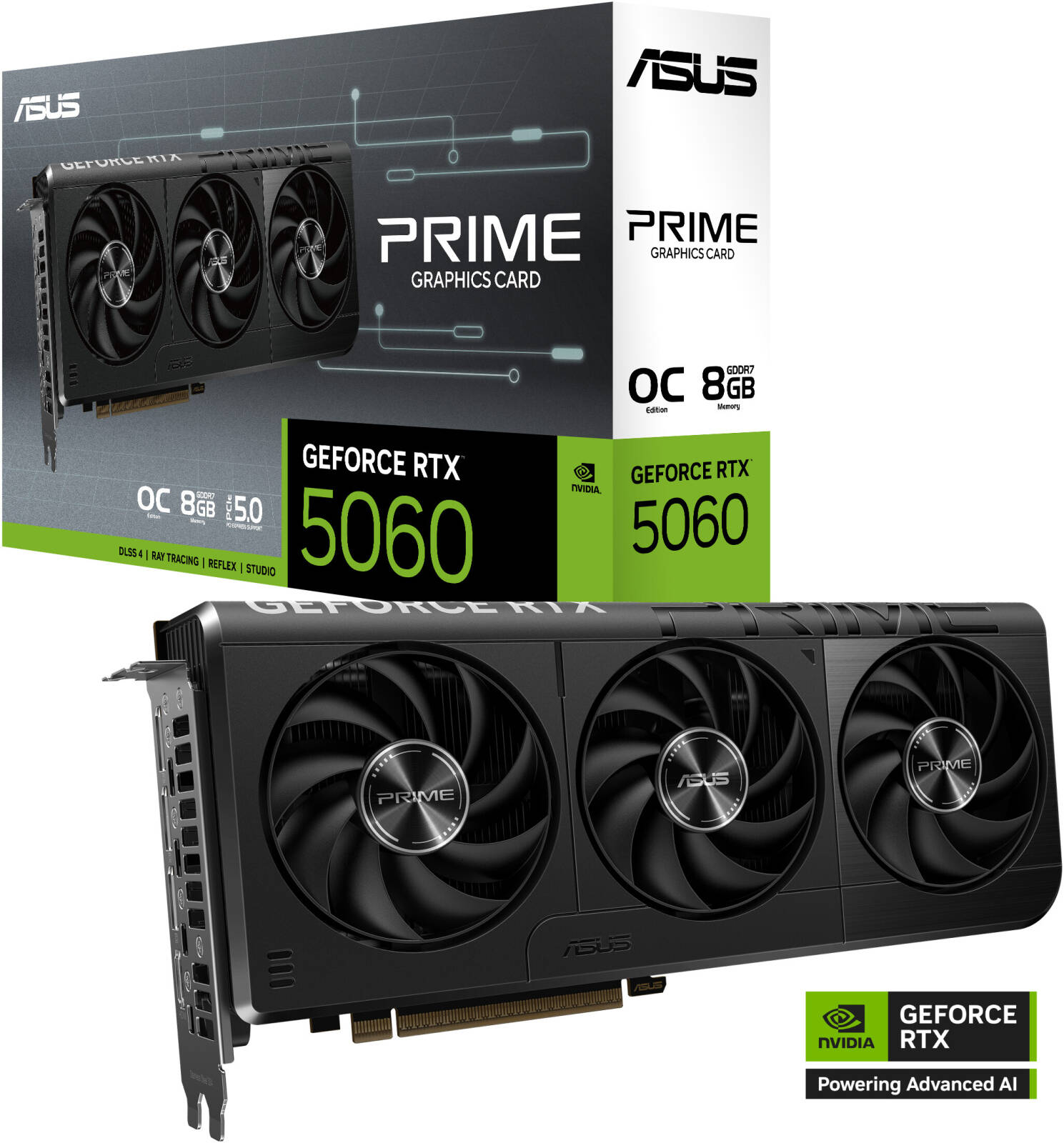 ASUS Prime GeForce RTX 5060 8GB OC GDDR7 Graphics Card, 128-Bit Memory, 2565 MHz Boost Clock, 28 Gbps Memory Speed, 3840 CUDA Cores, PCI Express 5.0 | 90YV0N10-M0NA00