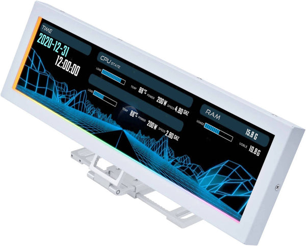 Lian-Li 8.8″ Universal Screen, WHITE, 1920 480 IPS LCD, 60Hz, 500 nits, USB Plug & Play, ARGB Edge Lighting, L-Connect 3 Support, US88v1 | SM088W