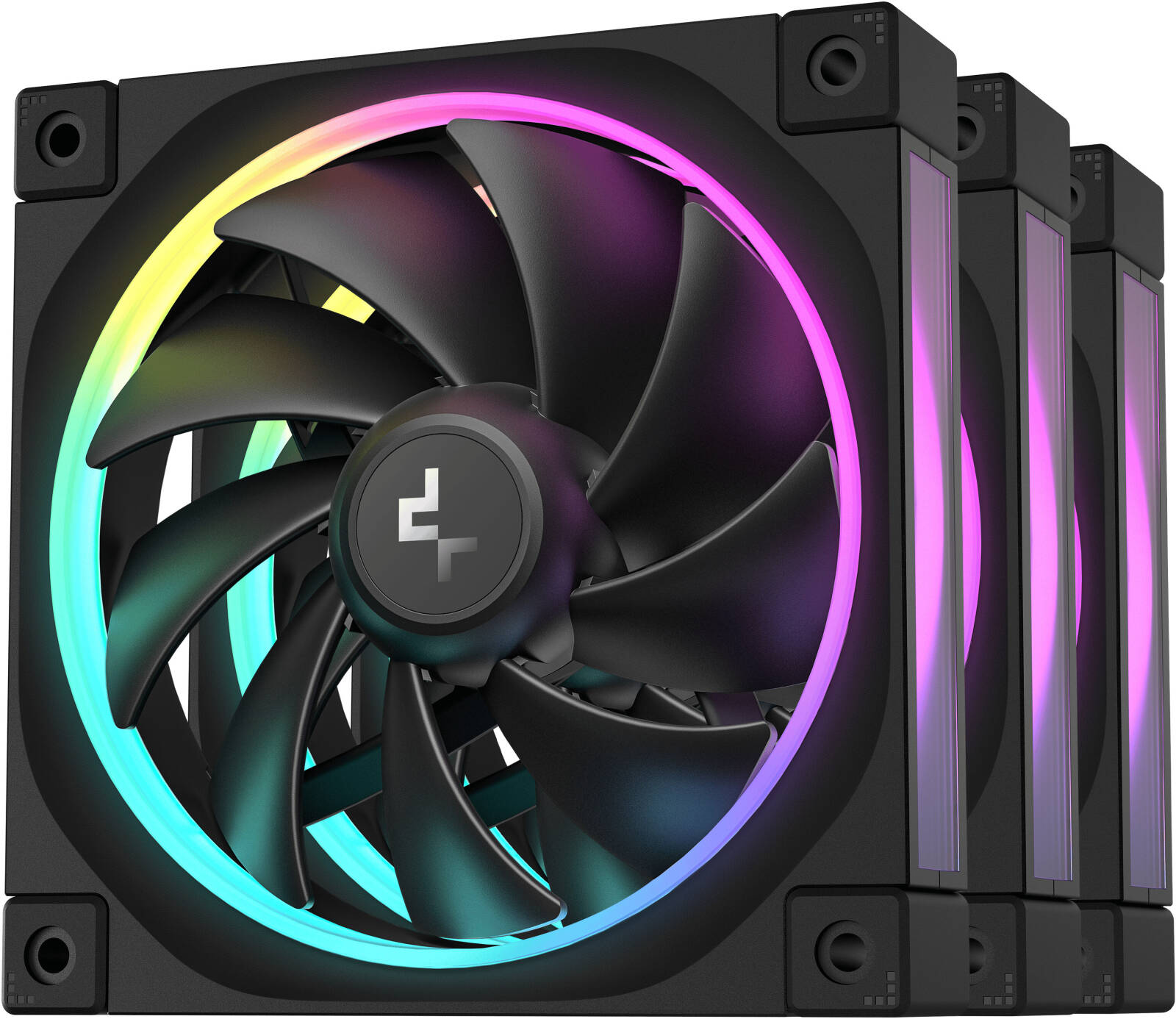 DeepCool FL12 120mm Pack of 3 Chassis Fans, BLACK, 2150 RPM Fan Speed, 55 CFM Fan Airflow, Fluid Dynamic Bearing Type, 4-Pin PWM Fan Connector, Addressable RGB LED | R-FL12-BKAPN3-G