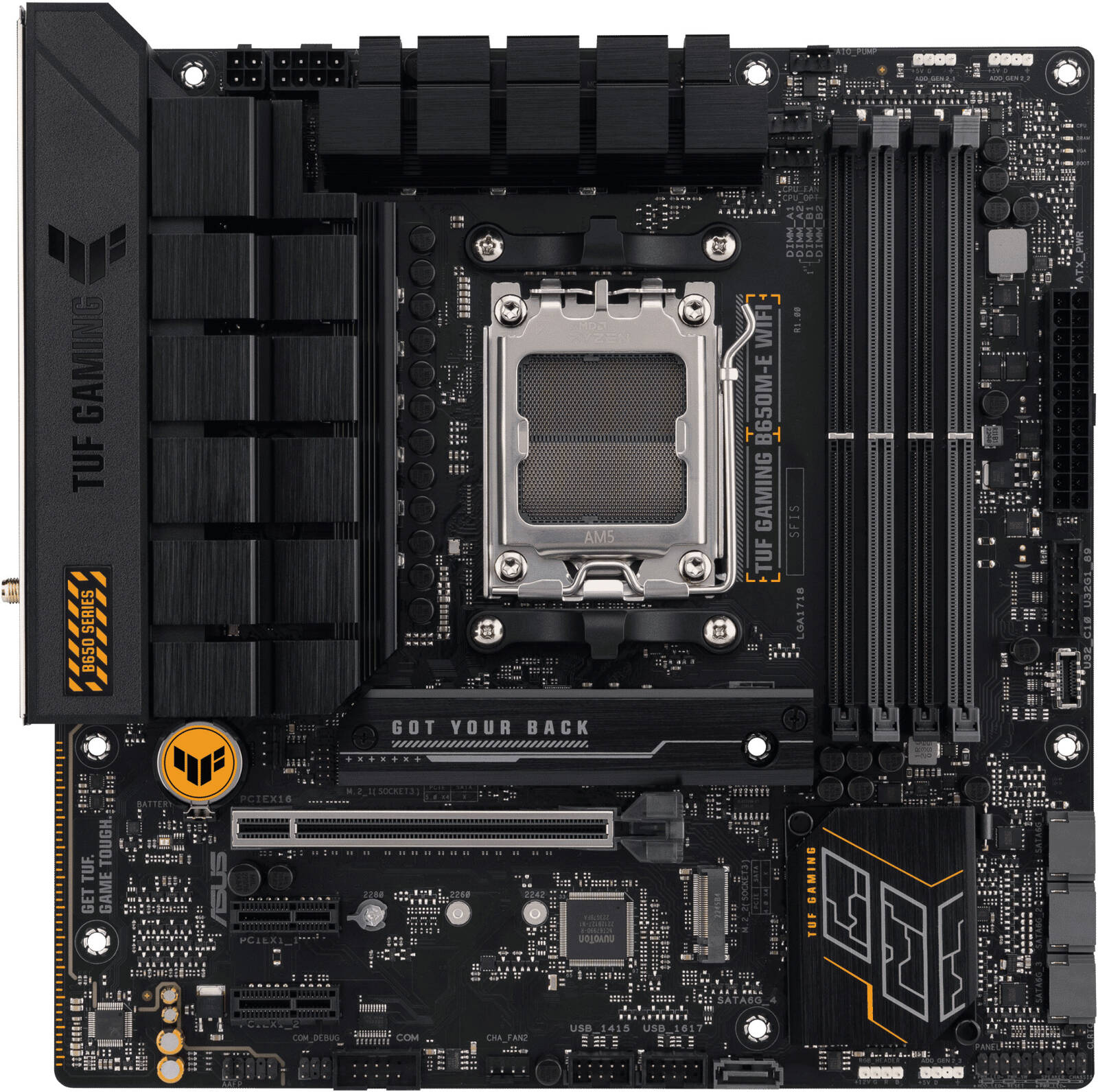 ASUS TUF B650M-E WIFI AM5 Gaming Motherboard, AMD B650 Chipset, 4x DIMM DDR5 Slots, 192GB Max Memory, 2x M.2 Slots, 2x DP, 1x HDMI, 3x Audio Jacks, 1x Realtek 2.5Gb Port | 90MB1FV0-M0EAY0
