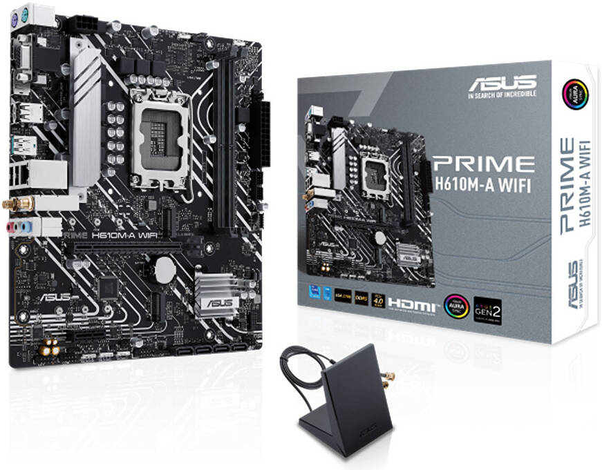 Asus Prime H610M-A WIFI Micro ATX LGA 1700 DDR5 Motherboard, Intel H610 Chipset, 2x DIMM DDR5 Slots, 96GB Max Memory, 2x M 2 Slots, 1x PCIe 4 0 x16 Slot, Wi-Fi 5 BT5 Connectivty 90MB1G00-M0EAY0
