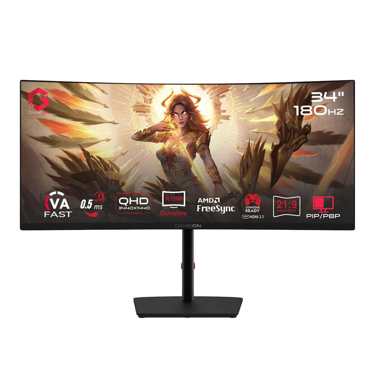 GAMEON Spectra Pro Series 34" WQHD, 180Hz, MPRT 0.5ms, HDMI 2.1, Fast VA Panel Curved Gaming Monitor 1500R 21:9, Black | GOC34WQHD180VA