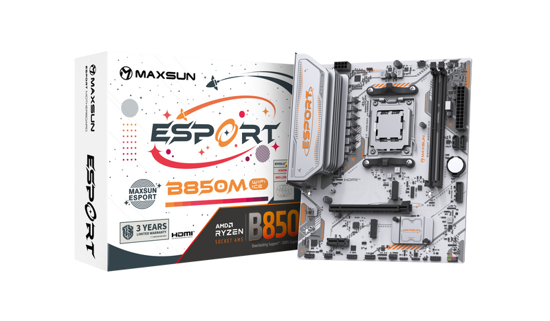 MAXSUN MS-eSport B850M WIFI ICE AM5 Socket for Ryzen 7000/8000/9000 Series, B850 Chipset