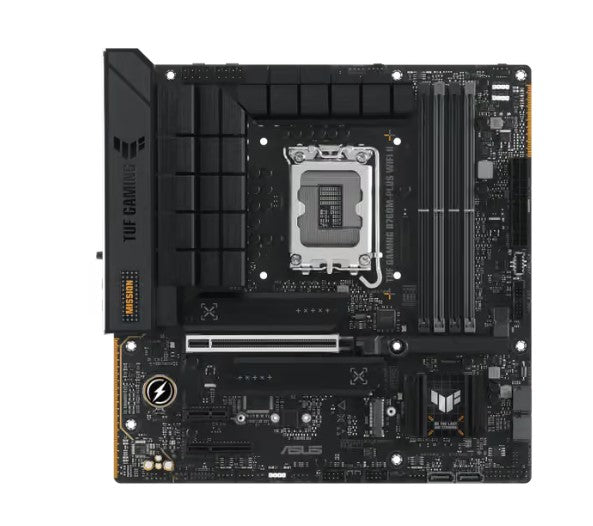 ASUS TUF GAMING B760M-PLUS WIFI II DDR5 Motherboard, 4 x DIMM slots, Max. 192GB, Intel B760 Chipset, 1 x Realtek 2.5Gb Ethernet TUF LANGuard, Wi-Fi 6E, Bluetooth v5.3, PCIe 5.0 for graphics cards,