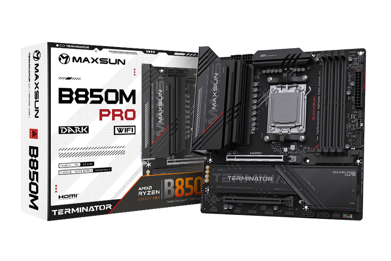 MAXSUN MS-Terminator B850M PRO DARK WIFI AMD AM5 socket, , compatible with AMD Ryzen™ 7000, 8000, and 9000 series processors, B850 Chipset