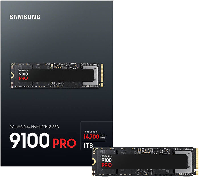 SAMSUNG 9100 PRO 1TB PCIe 5.0 NVMe M.2 V-NAND SSD Up to 14,700 MB/s Sequential Read & Up to 13,300 MB/s Sequential Write