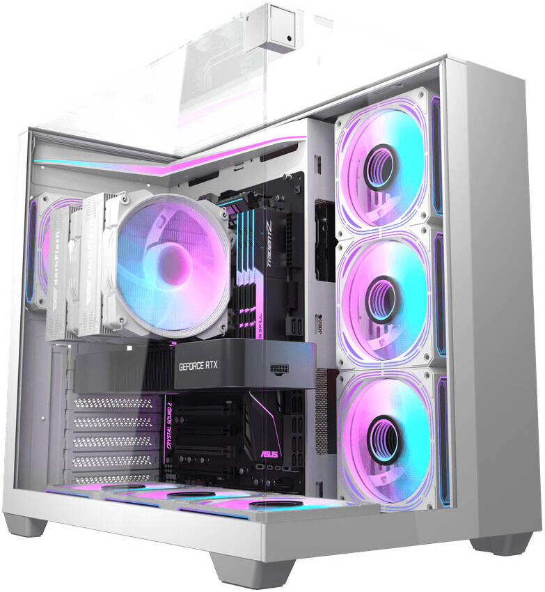 DarkFlash TH285 ATX Gaming Chassis, WHITE, 4x 120mm Pre-Installed aRGB Fans, 360mm Radiator Support, Up to 7x 120mm Fans Support, 3 Glass Panels, USB 3.0 & 2 USB 2.0 Ports | TH285