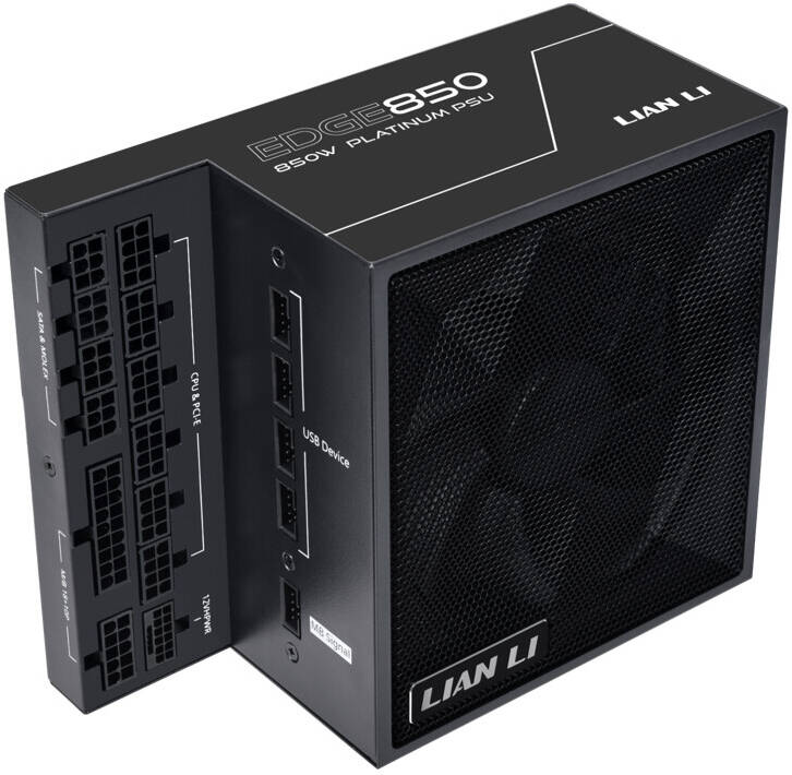 Lian-Li Edge L-Shape 850W 80+ Platinum Fully Modular Power Supply, Black, 120mm FDB Fan, ATX 3.0 & 3.1 Compliant, PCIe 5.1 Support, Active PFC | G9P.EG0850.BE00.UK