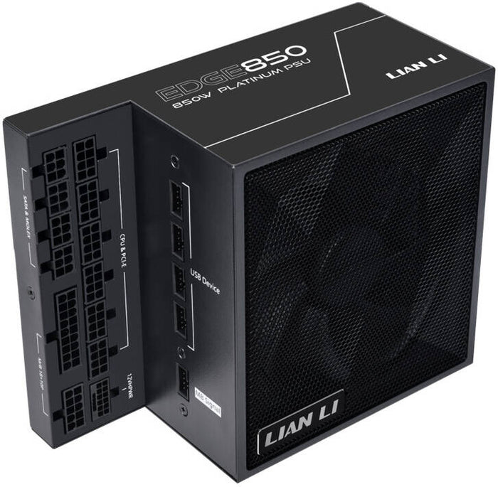 Lian-Li Edge L-Shape 850W 80+ Fully Modular Power Supply, Black, 120mm FDB Fan, ATX 3.0 & 3.1 Compliant, PCIe 5.1 Support, Active PFC | G9P.EG0850.BE00.UK
