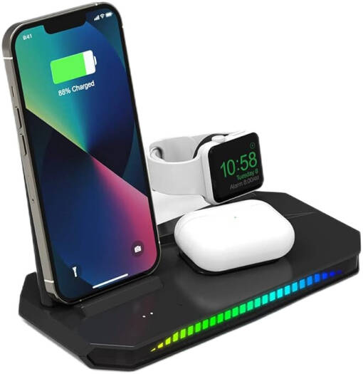 Twisted Minds 3-in-1 RGB Wireless Charging Station 15W Fast Charger Black | TM-G9