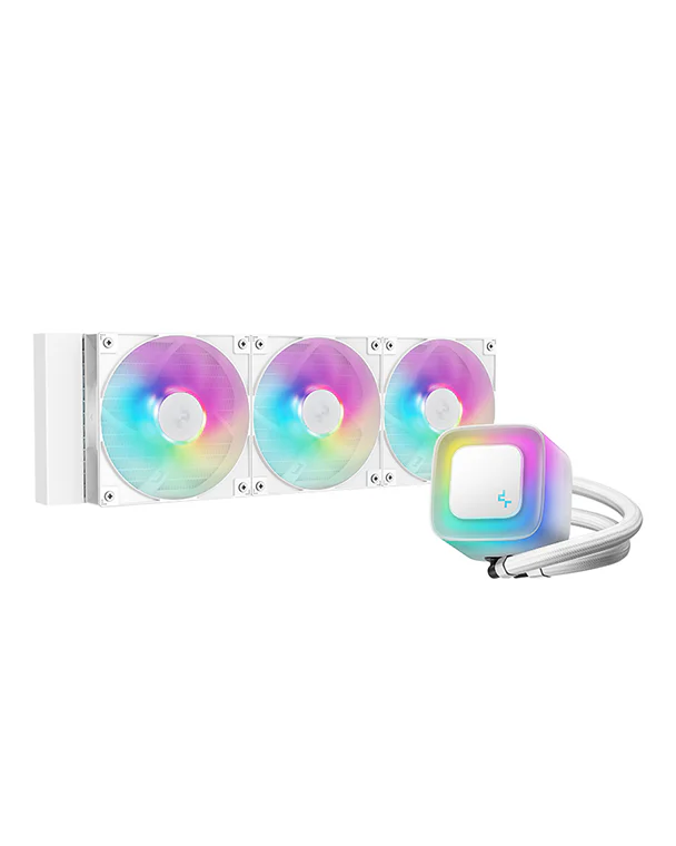DeepCool LE360 V2 WH ARGB Liquid Cooler, White, 360mm Radiator, 2100 RPM Fan Speed, 75.89 CFM Fan Airflow, Hydro Bearing Type, Anti-Leak Technology