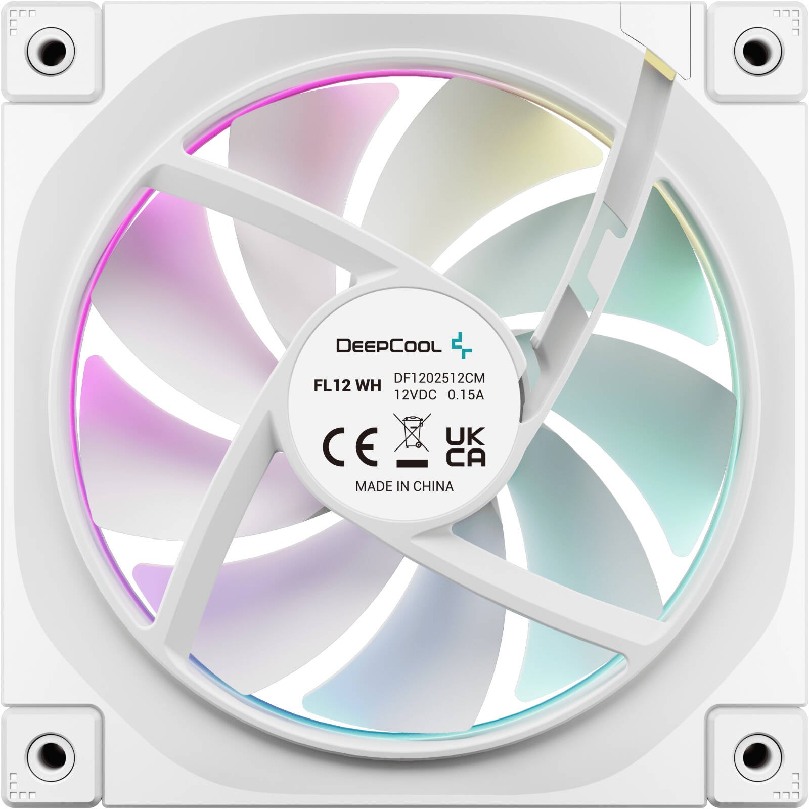 DeepCool FL12 WH 120mm Single Chassis Fan, WHITE, 2150 RPM Fan Speed, 55 CFM Fan Airflow, Fluid Dynamic Bearing Type, 4-Pin PWM Fan Connector, Addressable RGB LED