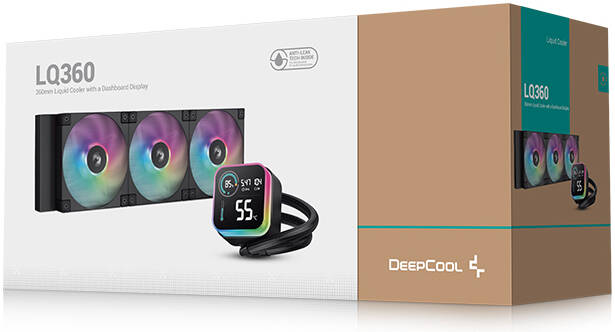 DeepCool LQ360 LCD Display 360mm Radiator AIO Liquid CPU Cooler, 2400 RPM Fan Speed, 72.04 CFM Fan Airflow, Hydro Bearing Type, Anti-Leak Technology, Black | R-LQ360-BKLSMW-G-1