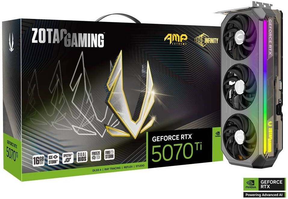 ZOTAC GAMING GeForce RTX 5070 Ti 16GB GDDR7 AMP Extreme INFINITY Gaming Graphics Card, 256-Bit, 2512 MHz Engine Clock, 28 Gbps Memory Clock, 8960 CUDA Cores, PCI Express 5.0 x16 | ZT-B50710B-10P