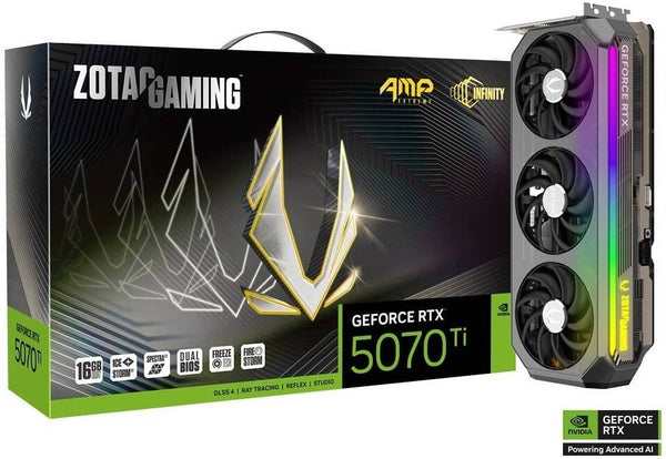 ZOTAC GAMING GeForce RTX 5070 Ti 16GB GDDR7 AMP Extreme INFINITY Gaming Graphics Card, 256-Bit, 2512 MHz Engine Clock, 28 Gbps Memory Clock, 8960 CUDA Cores, PCI Express 5.0 x16 | ZT-B50710B-10P
