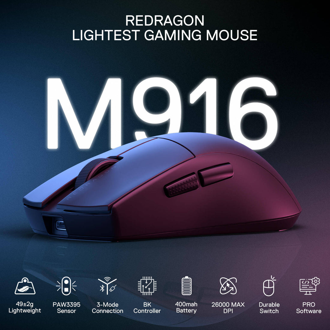Redragon M916 K1NG Pro 1K 3 Mode Wireless Gaming Mouse, Black | M916-PRO-1K