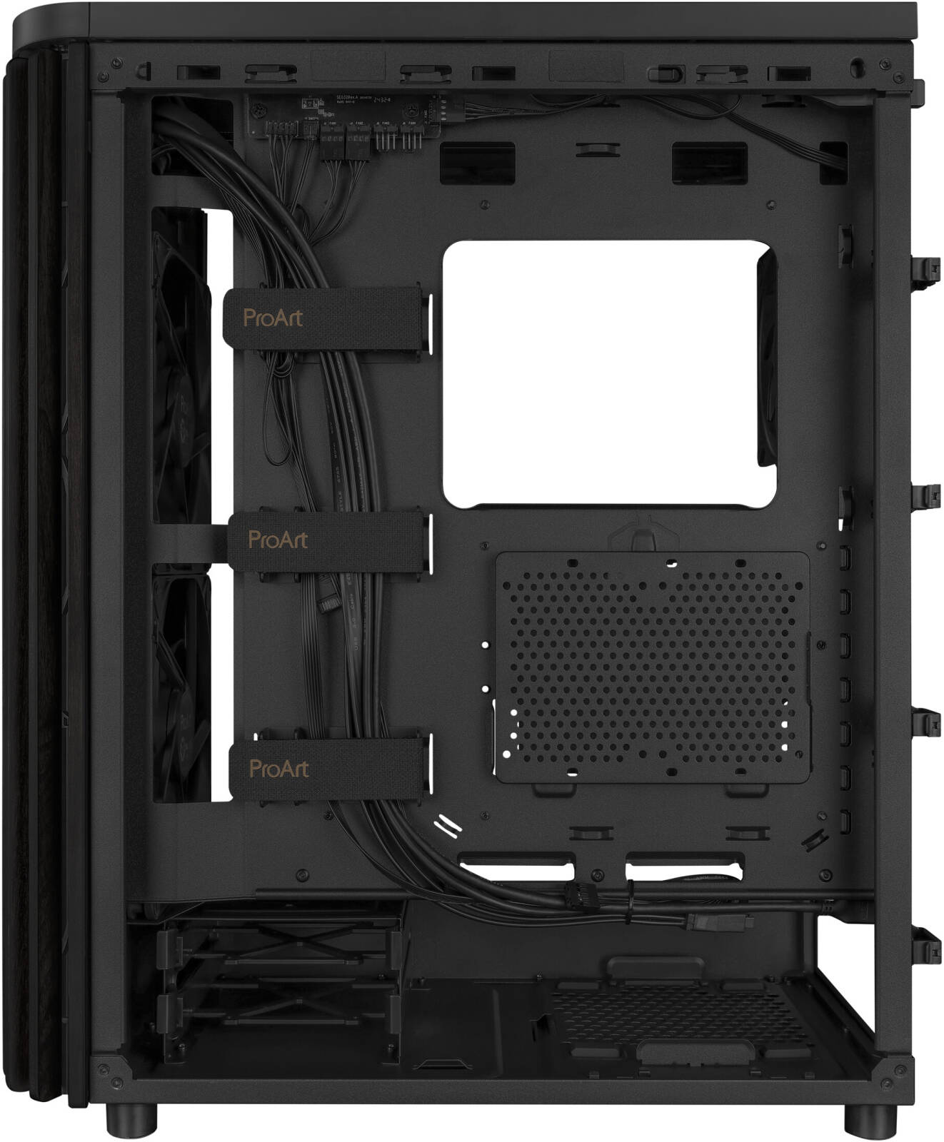 ASUS ProArt PA401 Wood Edition Computer Case, Tempered Glass Panel, 2x 160mm Pre-Installed Fans, Up to 240mm Radiator & 5x Fan Support, Black | 90DC00M0-B39000