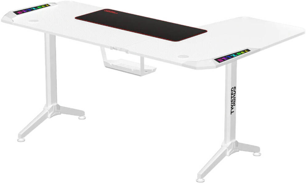 Twisted Minds RGB Corner Gaming Table, 160*100*75 cm, LEFT, White | TM-Y-LW-RGB
