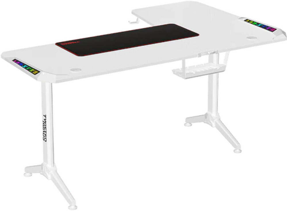 Twisted Minds RGB Corner Gaming Table, 160*100*75 cm, LEFT, White | TM-Y-LW-RGB