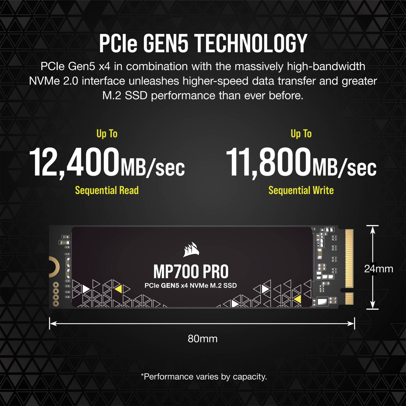 Corsair MP700 Pro 4TB NVMe PCIe 5.0 M.2 SSD, 12400 MB/s Read Speeds & 11800 Write Speeds, 3D TLC NAND Technology, 1.6 Million Hours MTBF, Black | CSSD-F4000GBMP700PNH