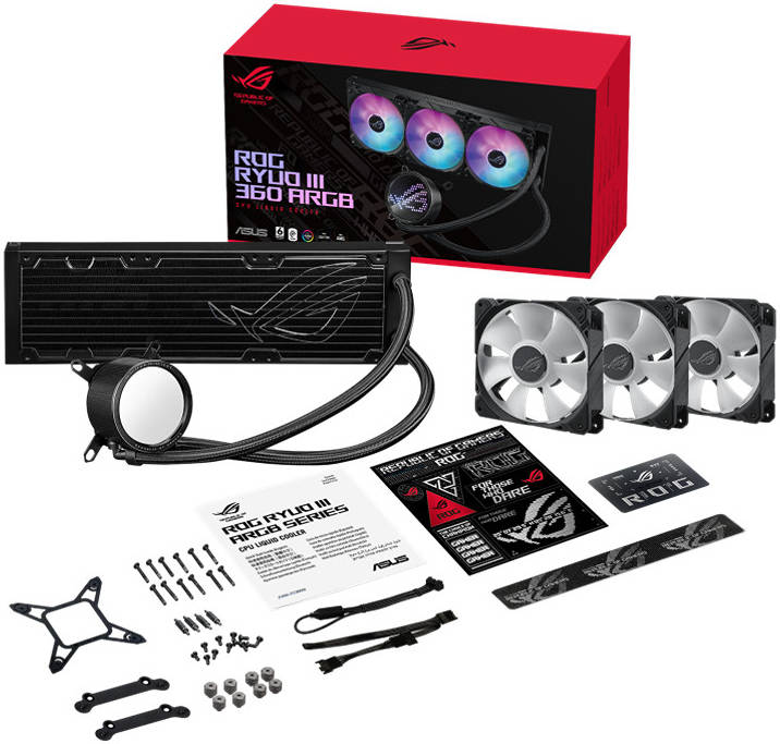 ASUS ROG Ryuo III 360 BLACK ARGB CPU Gaming Liquid Cooler, 8th Gen Asetek Pump, Anime Matrix LED, 2200 RPM Speed 3 x Fan, 2600 RPM Pump Speed, LGA 1700,1200,115X / AM5,AM4