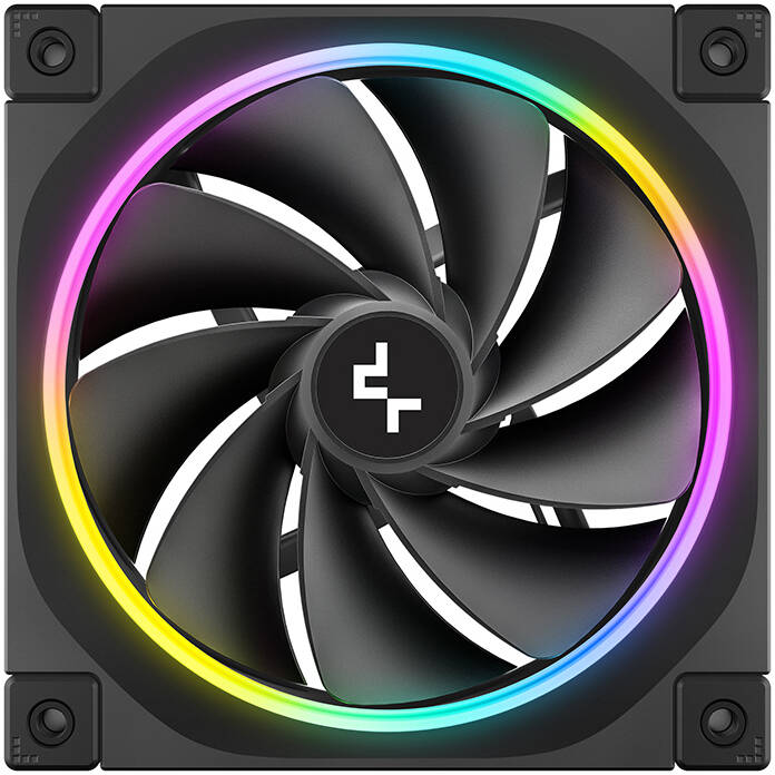 DeepCool FL12R 120mm Single Chassis Fan, REVERSED, BLACK, 2150 RPM Fan Speed, 55 CFM Fan Airflow, Fluid Dynamic Bearing Type, 4-Pin PWM Fan Connector, Addressable RGB LED