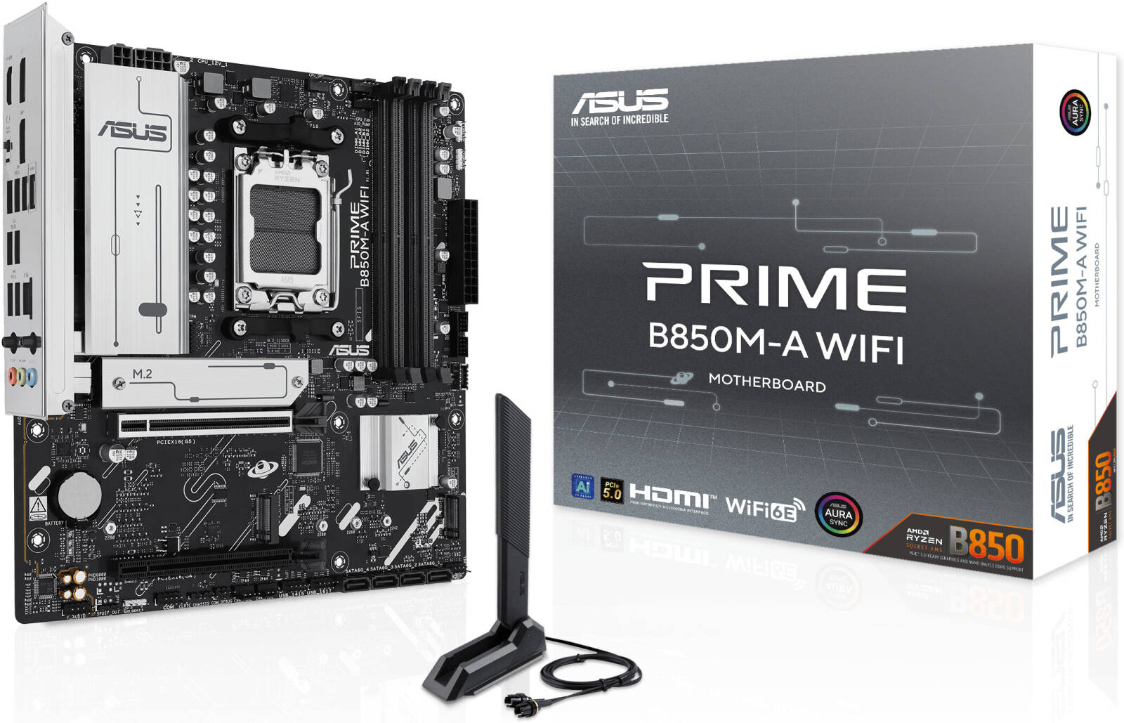 ASUS PRIME B850M-A WIFI MATX DDR5 Motherboard, AMD B850 Chipset, 4x DDR5 DIMM Slots, 256GB Max Memory, Supports 3 x M.2 Slots & 4 x SATA 6Gb/s Ports, Wi-Fi 6E & BT 5.3 | 90MB1LN0-M0EAY0