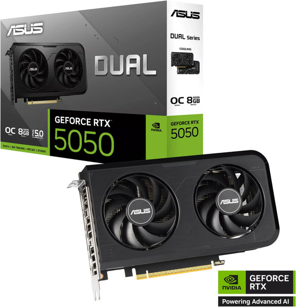 ASUS Dual GeForce RTX 5050 8GB GDDR6 Graphics Card, 128-Bit Memory, 2647 MHz Boost Clock, 20 Gbps Memory Speed, 2560 CUDA Cores, PCI Express 5.0, Black | 90YV0N72-M0NA00