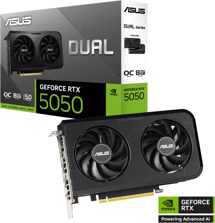 ASUS Dual GeForce RTX 5050 8GB GDDR6 Graphics Card, 128-Bit Memory, 2647 MHz Boost Clock, 20 Gbps Memory Speed, 2560 CUDA Cores, PCI Express 5.0, Black | 90YV0N72-M0NA00