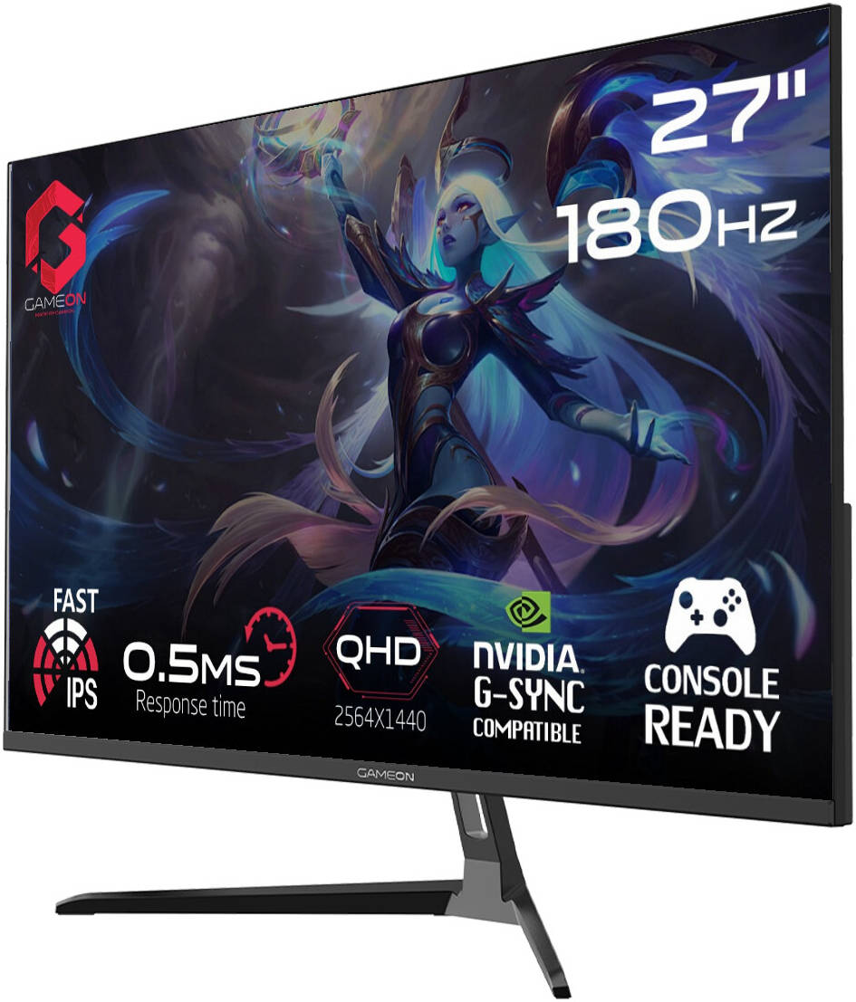 GAMEON GOPS27QHD180IPS 27 Inches 2K Resolution 180Hz 0.5MS IPS Gaming Monitor, QHD, MPRT 0.5ms, HDMI 2.1, Fast IPS Gaming Monitor - Black