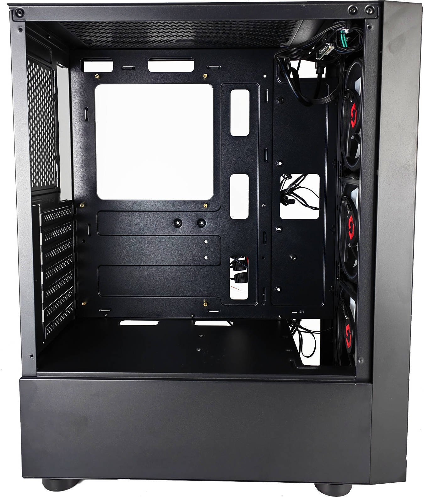 GameOn Trident II G-Series Mid Tower Gaming Case, 3x Pre-Installed RGB Fans, Up to 280mm Radiator & 6x Fan Support, Acrylic Side Panel, SPCC Material, Dust Filter, Black | GO-TRIDENTII-G